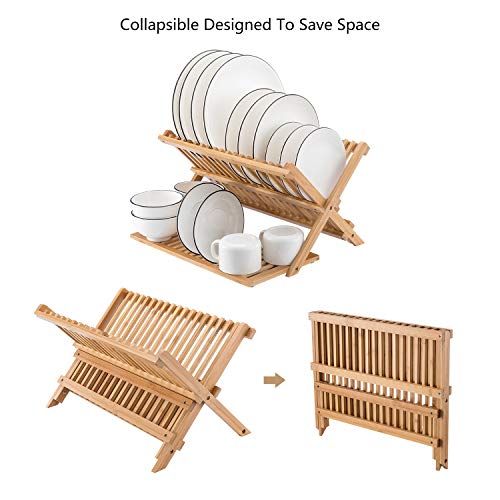 HBlife Bamboo Dish Drying Rack with Utensils Flatware Holder Set Large