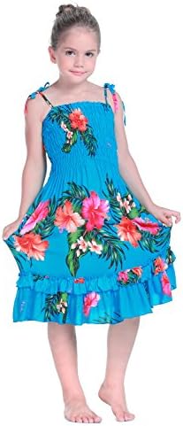 Girl Hawaiian Luau Dress in Turquoise in Various Styles