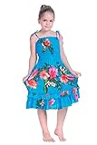 Girl Elastic Ruffle Hawaiian Luau Dress in Turquoise 10