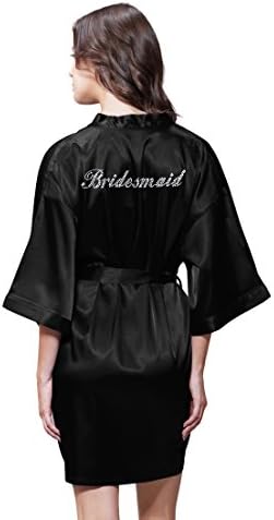 Turquaz Linen Satin Kimono Rhinestone Bridesmaid Robe