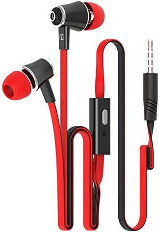 Candy Color Original Earphones with Microphone Super Bass Noodle Line Earbuds Headphones Headset for iPhone 6 6s Xiaomi Smartphone (Red)