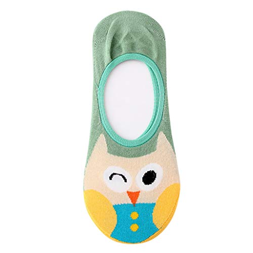 1 Pair Women Cotton Boat Socks Owl Animal Character Print Socks