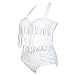 Creabygirls Womens Plus Size Print High Waist Two Piece Tassel Swimsuits(White,XX-Large)