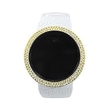 Techno Pave Iced Out Bling Lab Created Gold White Digital Touch Screen Sports Watch Rubber Silicone Band