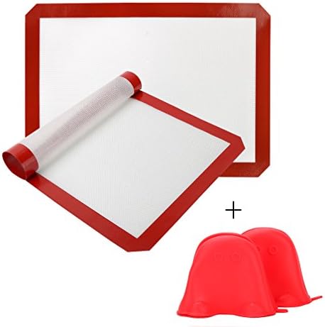 Silicone Cooking Mitts &amp; Baking Mat - Non stick/Non Slip/Heat Resistant Rolling Mat Silicon Sheet Liner &amp; Pinch Mini Oven Gloves, Glove Hand Protection &amp; Barbeque (BBQ)/Grill 11.6" x 16.5"