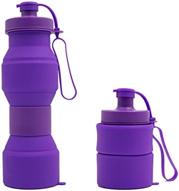 Asrisuk Sports Collapsible Water Bottle 27 oz, Folding BPA Free Silicone Water Bottle 800ml FDA Approved for Traveling, Camping, Hiking, Walking, Running (Purple)