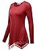 DJT Women's Long Sleeve Boat Neck Lace Hem Hankerchief Tunic Shirts Large Wine