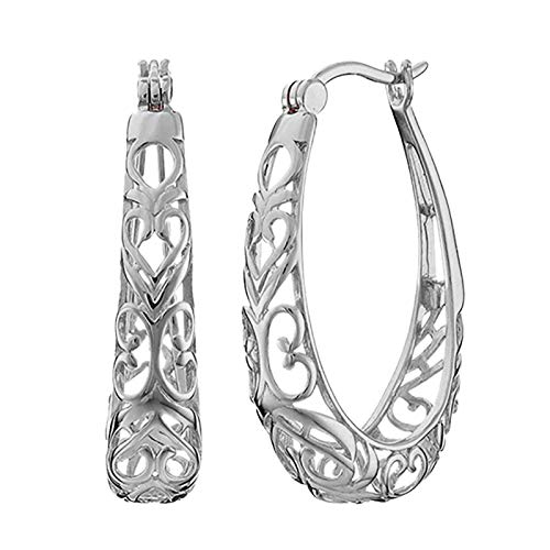 925 Sterling Silver Oval Hoop Earrings for Women, Large Sparkly Gold plaed Hoop Earrings, Teardrop Shaped Oval Hoops Big Simple Hook Earring Lightweight & Easy to Wear