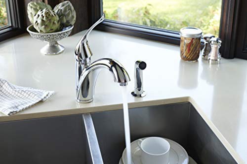 Medina Kitchen Faucet (Brushed Satin Nickel) by Pacific Bay - This Beautiful Upgrade Features a Single Lever, Arc Spout and a Side Sprayer