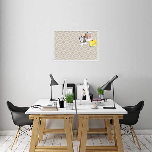 PinPix custom printed pin cork bulletin board made from canvas, Ikat Beige 36x24 Inches (Completed Size) and framed in Satin White Frame (PinPix-Group-65)