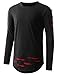 URBANCREWS Mens Hipster Hip Hop Basic Ripped Long Sleeve T-shirt BLACKRED, XL