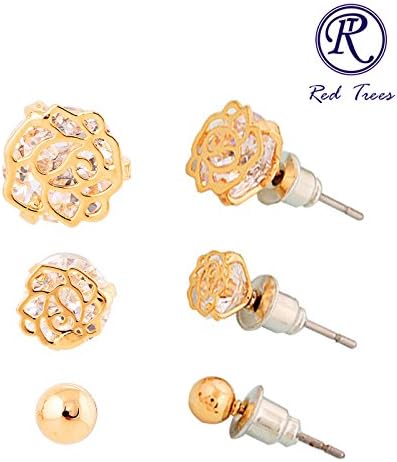 Chokushop Brincos High Quality Small Cute 18K Yellow Gold Real created Diamond Stud Earrings Set for EH01647