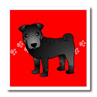 3drose Ht 47600 3 Cute Chinese Shar Pei Black Coat Red Paw Prints