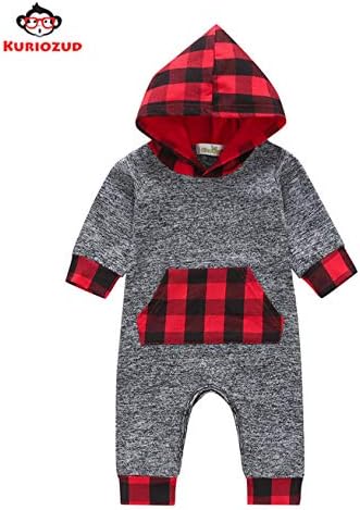 Christmas Baby Boy Clothes Toddler Baby Boy Hoodie Romper Bodysuit Pajama Outfit Plaid