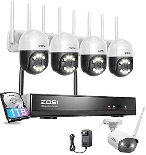 ZOSI 2K PTZ Wireless Security Camera System,3MP 8CH WiFi NVR with
