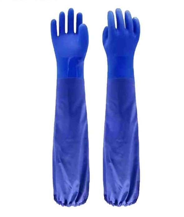 UK SELLER, Long Arm Pond Gloves, Waterproof Long Drain Gloves, Full Arm 70cm Rubber Elbow Glove Long Gutters, Aquarium/Pool Cleaning Blue, One Size - Non Slip Hands
