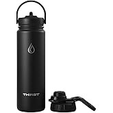 Thirst Stainless Steel Water Bottle 24oz, Double Wall Vacuum Insulated, BPA-Free, Leakproof, Reusable Bottle - Black