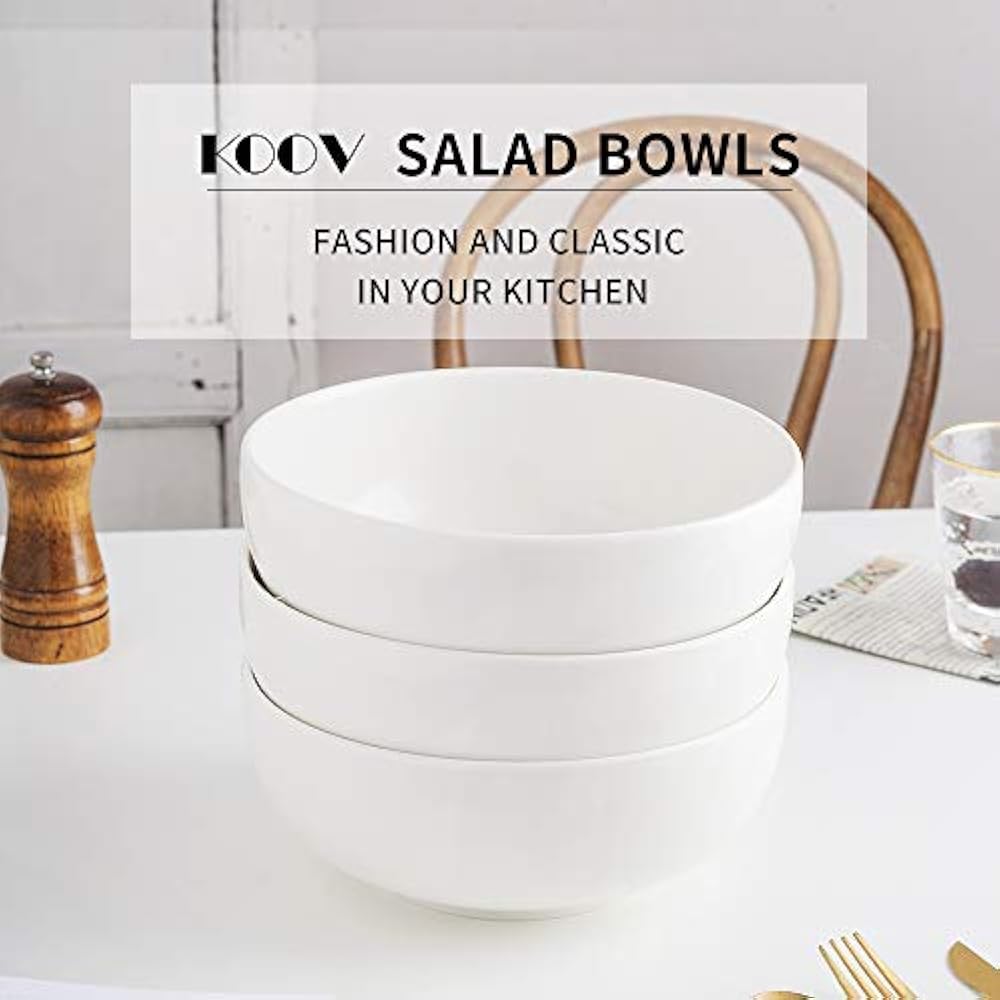 Ceramic Salad Soup Bowls, 58 OZ Large Stackable Serving Sets, Embossed