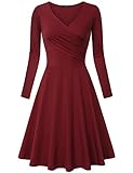 Laksmi A Line Dresses for Women, Long Sleeve Designed Modest Pleated Swing Party Dress Wine Medium
