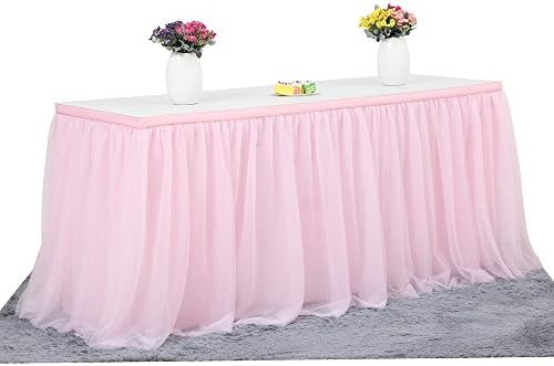 Large size Practical/Romantic/Creative/Reusable Tutu Tulle Table Skirt Cover Cloth for Party Accessory Wedding Home Decoration, Rectangle/Circular Table Set, (5 colors:Rose Red/Pink/White/Blue/Purple)