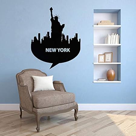 New York City Vinyle Sticker Chambre Etats Unis Skyline Statue De La Liberte Silhouette Autocollants Mural Decoration De La Maison Papier Peint 57x72 Cm C Amazon Fr Cuisine Maison