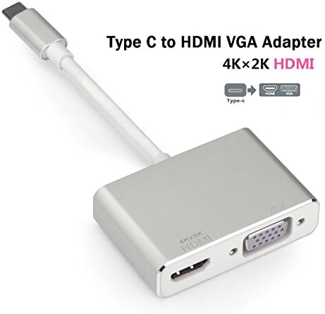 USB Type C to HDMI VGA Adapter, T circle 2 in 1 USB 3.1 Type C Multiport Converter Adapter with 4K HDMI or VGA Video for MacBook/ChromeBook Pixel, Plug and Play