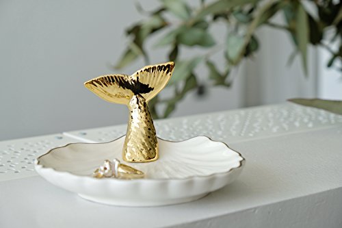 Levilan Ceramic Ring Jewelry Holder Decor Dish Organizer. Jewelry Tray. Fishtail Jewelry Plate Size 130 x 130 x 75mm/5.12 x 5.12 x 2.95in - Thumbnail 2