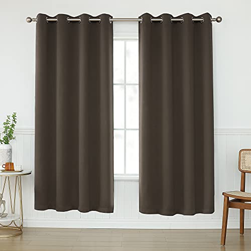 KEQIAOSUOCAI Chocolate Brown Blackout Window Curtains Draperies 72 Inch Length - All Season Thermal Insulated Grommet Sun Block Curtains Drapes for Bedroom Living Room, Brown, 2 Panels, 52Wx72L