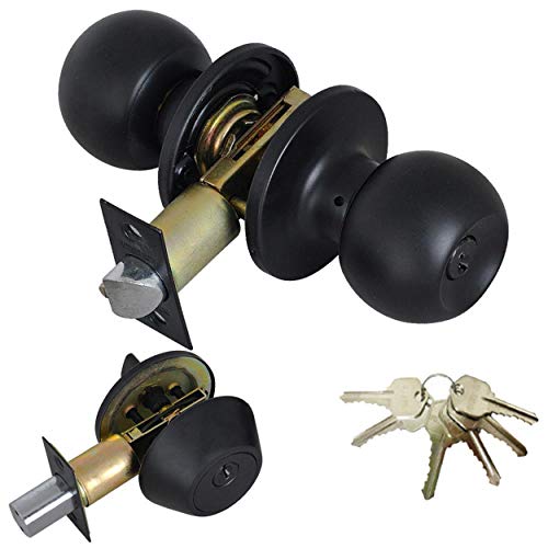 Grip Tight Tools ED07-6 36 Total, (6-Pack, Black Combo Entry Lock Set Door Knob and Double Cylinder Deadbolt Alike: KW1 Keyway with 18 Keys Included, 6 Pack, 6