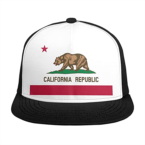 WAYABO California Flag Bear Hip-Hop Baseball Cap Adjustable for Men Women Flat Bill Brim Visor Hat Unisex Black