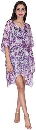 Women's Drawstring Short Kaftan Dress, Beach Wear Cover up, V-Neck Kimono Tunic. X1557