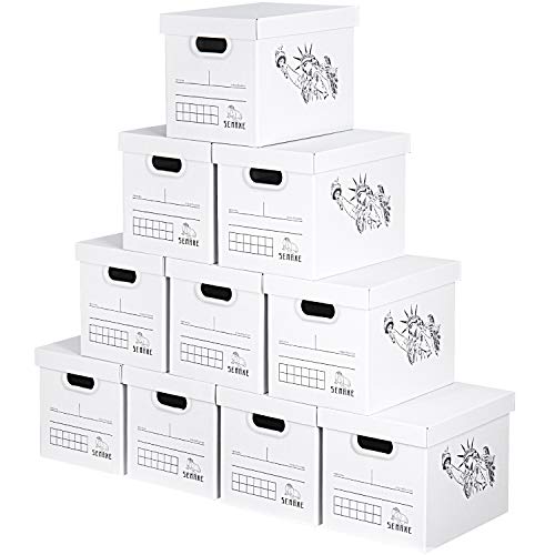 SEMAXE Storage Boxes Carton Boxes, 10-Pack 14" x 11" x 10" File Boxes Tape-Free Fast-fold Easy Carry