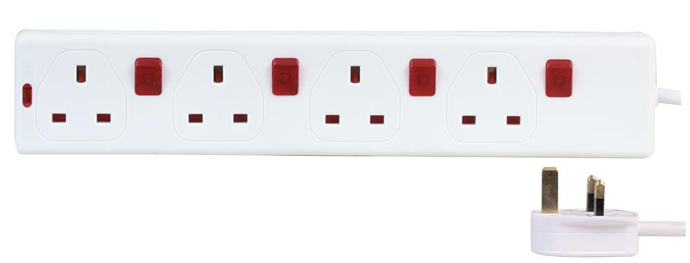 Pro Elec 2m 4 Gang Individually Switched Extension Lead with Neon Switches — image 1