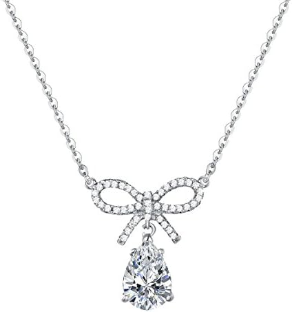 925 Sterling Silver Waterdrop Cubic Zirconia Bow-tie Pendant Necklace