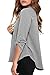 Face N Face Women's Summer V Neck Solid Loose Casual Cuffed Long Sleeve Blouses X-Large Grey
