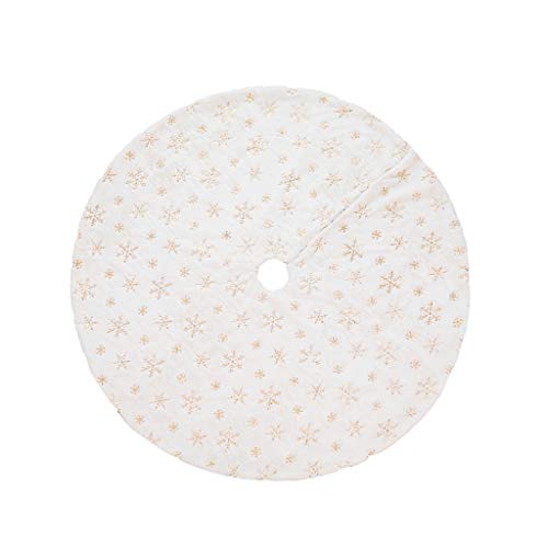 1Pc Monoche Christmas Tree Skirt Plush Beads White Embroidered Perfect for Home Holiday Party Decor Xmas Ornament (S)