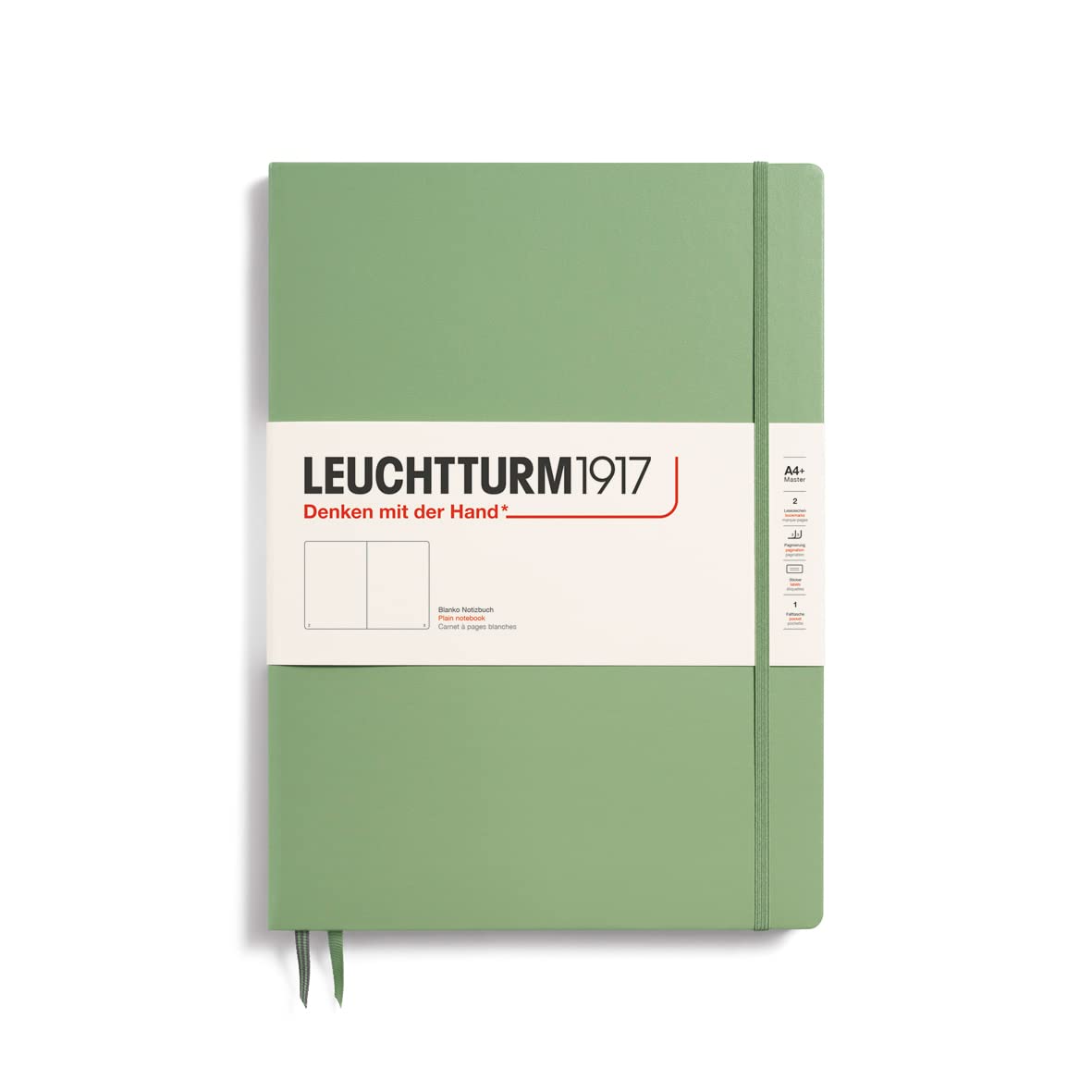 LEUCHTTURM1917 363921 Notebook Master Slim (A4+), Hardcover, 123 Numbered Pages, Sage, Plain