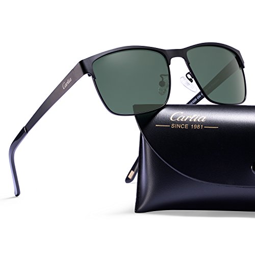 Carfia Retro Men's Sunglasses UV400 Protection Polarized Sunglasses with Metal Frame