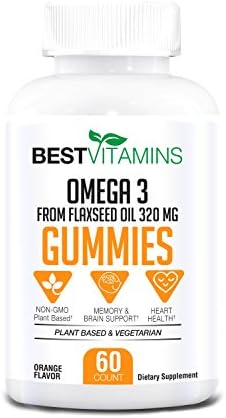 Best Omega 3 Gummies by Best Vitamins: Omega Gummy Vitamins for Adults and Children | Support Optimal Brain Function with High-Quality Flaxseed Oil Chewables with EPA and DHA, Orange, 60 Gummies