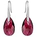 EleQueen 925 Sterling Silver CZ Teardrop Shepherd Hook Dangle Earrings Fuchsia Made with Austrian Crystal for Women Girl, Valentine's Day/Mother's Day/Christmas Jewelry Gift for Girlfriend/Mom