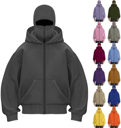 Nuaoxyeu mens puffer coat Winter Jackets for Men Balaclava Double Hooded Fleece Jacket Full Zip Windbreaker Jacket Athletic Workout Sweatshirt Fashion winter mens