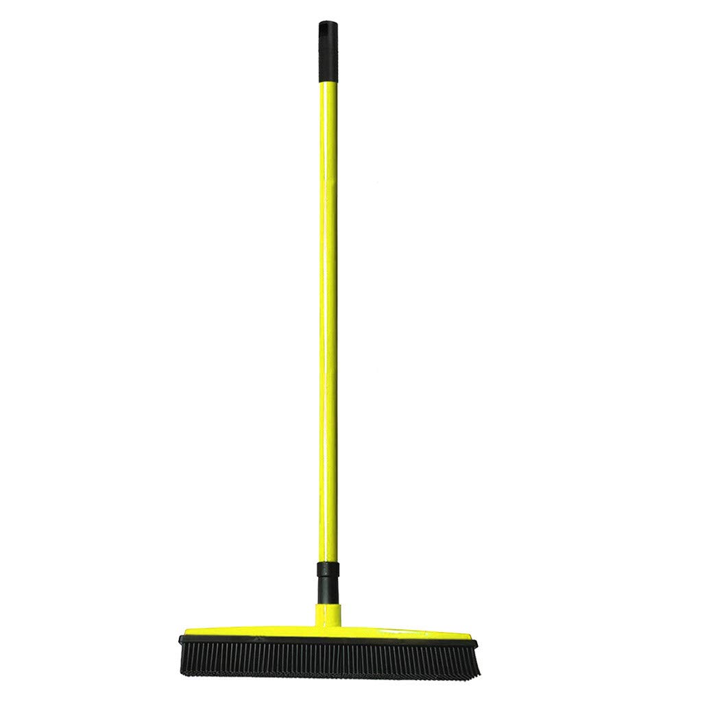 Push Broom - Soft Bristle 48'' Rubber Broom Carpet Sweeper with Squeegee Adjustable Long Handle, Removal Pet Human Hair,Excrement,Rubber Broom Bristles Sweeper Squeegee Scratch Mop (Yellow-30% Off)