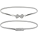 kilofly 2pc Women's Silver Metal Thin Skinny Stretch Belt Rhinestone Waistbands