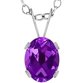 Gem Stone King 14K White Gold Purple Amethyst Solitaire Pendant Necklace For Women | 1.10 Cttw | Gemstone February Birthstone | Oval 8X6MM | With 18 Inch Chain
