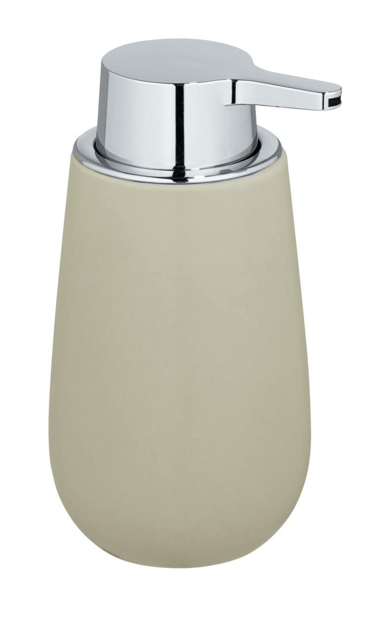 WENKO Badi Liquid Soap Dispenser 0.32 L, Ceramic, Beige, 16 x 8 x 9.5 cm