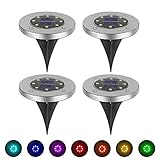 Solar LED Garden Lights Outdoor In-ground Lights Landscape Lighting 7 Color Changing Stainless Steel Pathway Lights for Walkway Patio Yard Lawn Driveway Flowerbed Courtyard Decoration,colorful (4Pack)