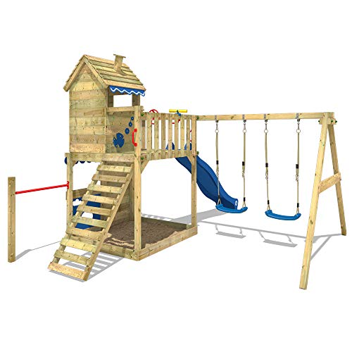 WICKEY Spielturm Klettergerüst Smart Sand mit Schaukel & Blauer Rutsche, Kletterturm mit Sandkasten, Leiter & Spiel… – Bild 4