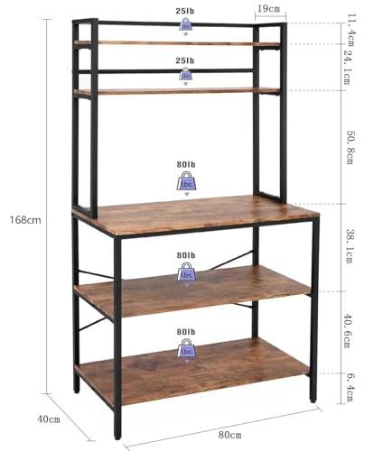 STAR BURN Estantería de Cocina Organizadora 5 Niveles para Microondas - Mueble de Almacenamiento en Madera de Alta Calidad, Alacena Moderna para Cocinas Pequeñas 80 * 40 * 168cm
