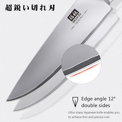 SHAN ZU Kitchen Knife Set 3 PCS, Japanese Chef Knife Set with High Carbon 10Cr15Mov Stainless Steel, Ultra-Sharp Kitchen Knives Set Utility Paring Knife with Ergonomic Pakkawood Handle | 10Cr15Mov High Carbon Stainless Steel, Sharp Chef Utility Paring Knife with Ergonomic Pakkawood Handle - OKINAWA Series