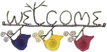 Ancient graffiti Ceramic Decor Hanging Wire Welcome 3 Birds Sign